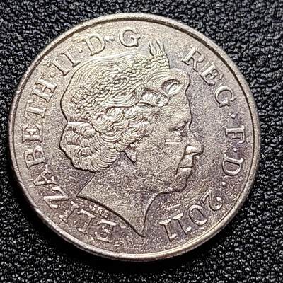 泉币菌-第59场-各国老币铜币场 双狮版 英国10便士纪念币 2011年 伊丽莎白二世女王24.5毫米6.5g