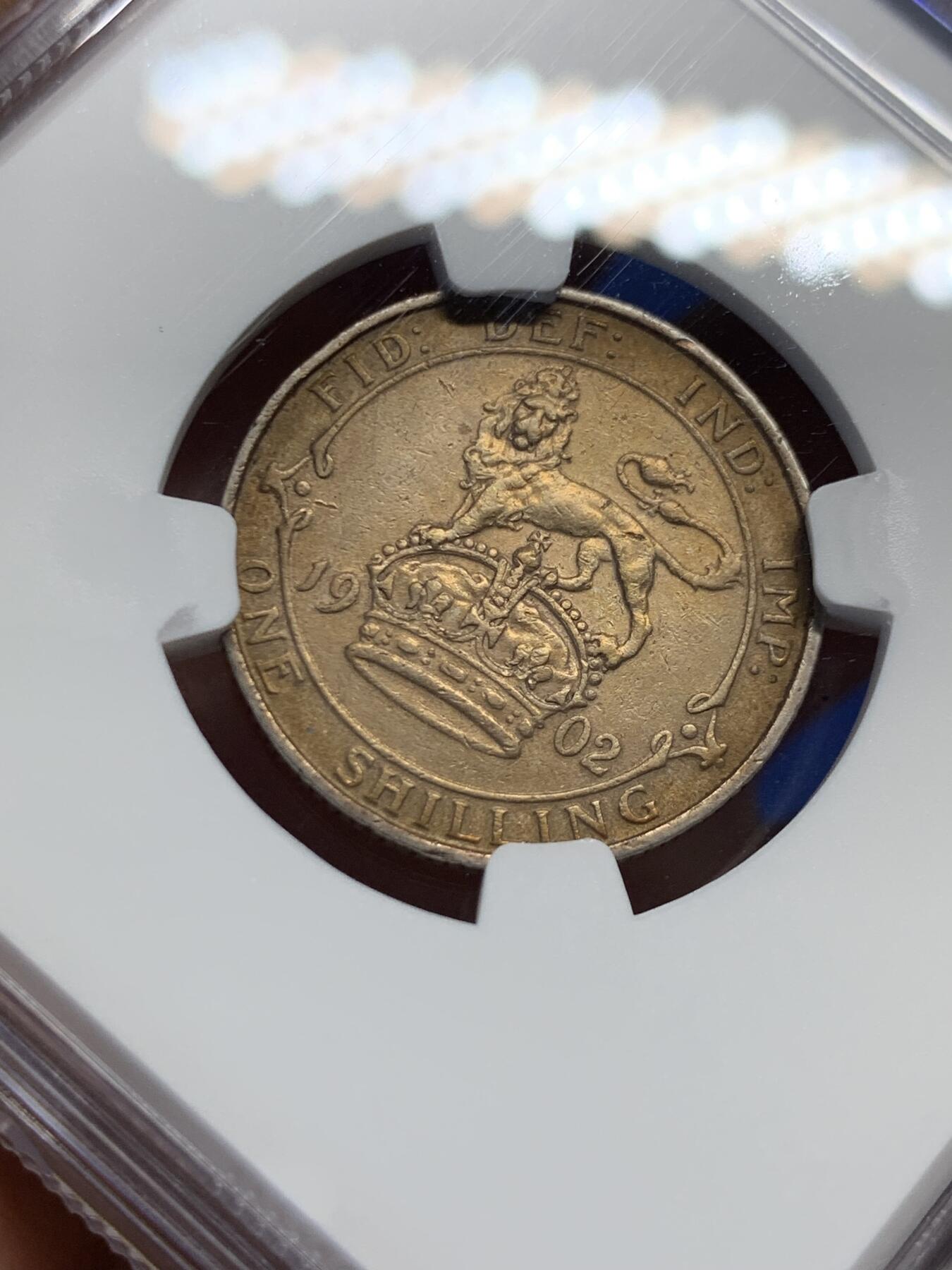 《竞宝斋》第403场 周日，周一，2场连拍 （全场包邮） NGC VFD 英国1902年爱德华七世 1先令银币