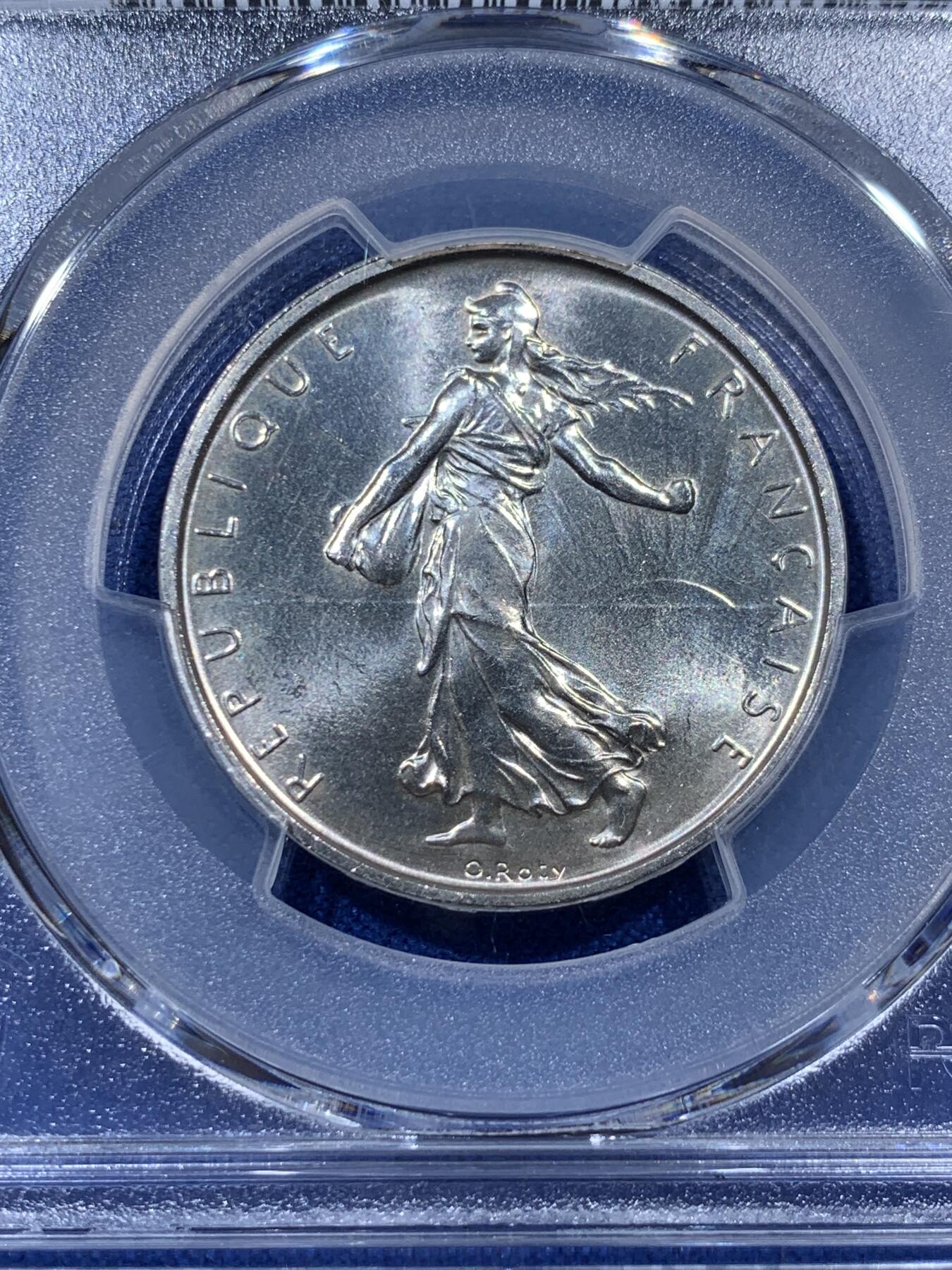 《竞宝斋》第403场 周日，周一，2场连拍 （全场包邮） PCGS MS65 法国1965年播种女神5法郎银币 拆卷高分