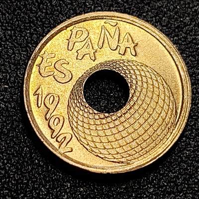 泉币菌-第59场-各国老币铜币场 1992年西班牙25比塞塔塞维利亚自治州铜镍币 19.5MM圆孔 
