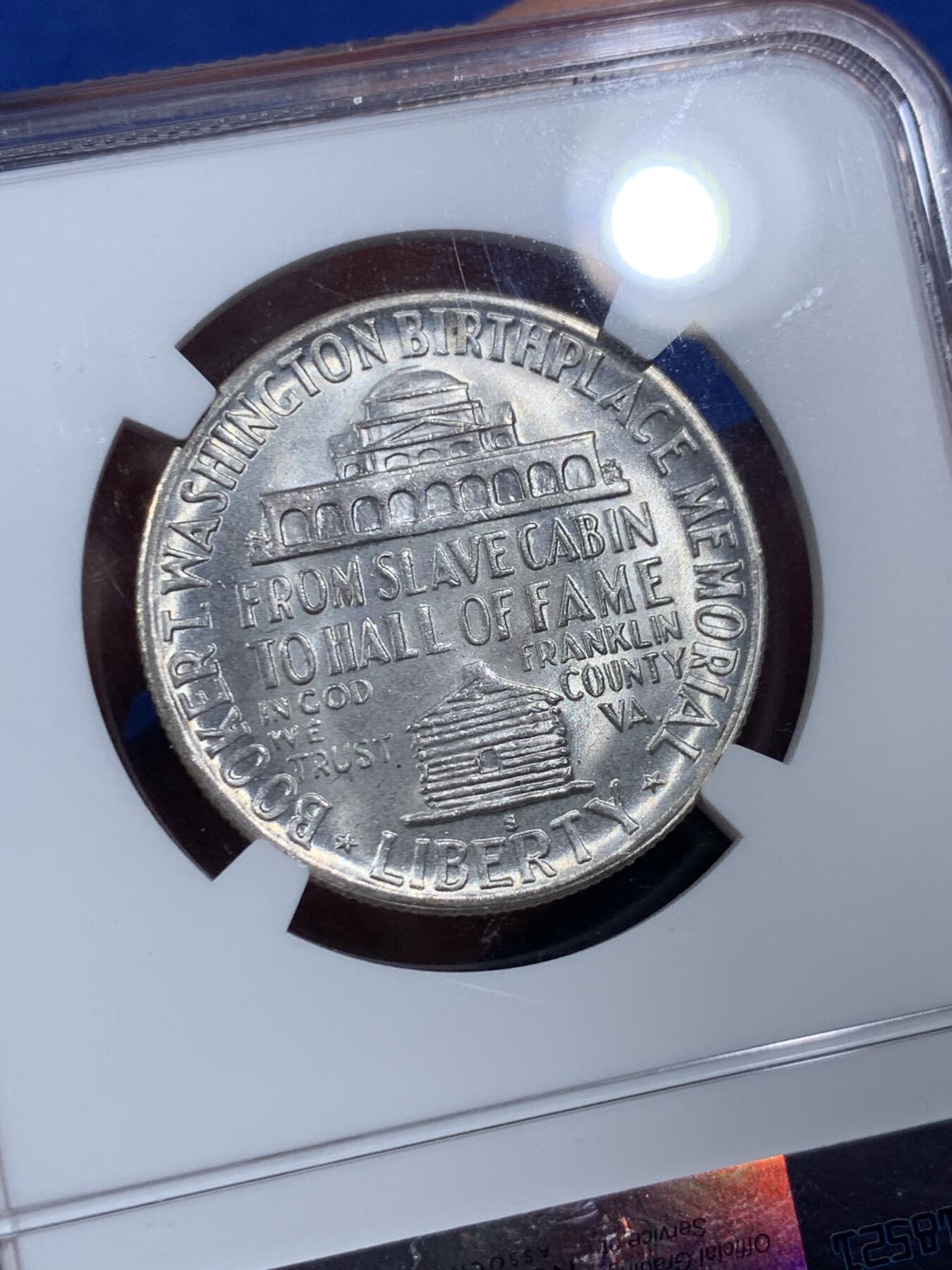 《竞宝斋》第403场 周日，周一，2场连拍 （全场包邮） NGC MS64 美国1947年教育家华盛顿50分纪念银币，卷拆好品。