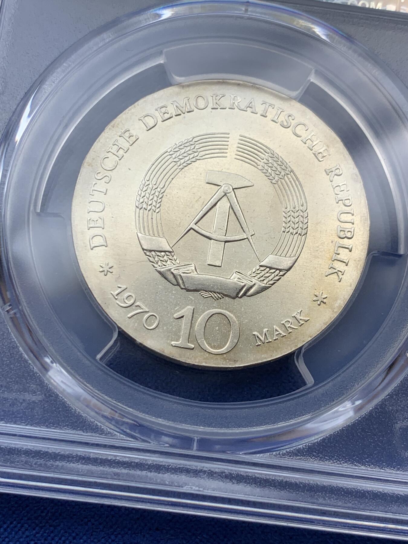 《竞宝斋》第403场 周日，周一，2场连拍 （全场包邮） PCGS MS66 东德1970年10马克 贝多芬诞辰200周年纪念币银币 66绝对高分 细节清晰 人头立体 热门品种