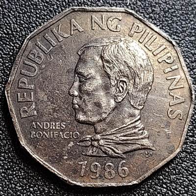 泉币菌-第59场-各国老币铜币场 彩包浆 菲律宾2比索大币 波尼法西奥将军大版 棕榈树 31毫米12克 多边形异形币