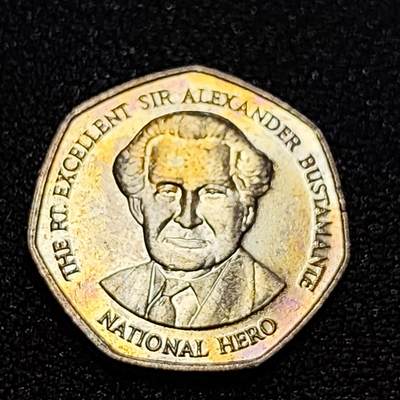 泉币菌-第59场-各国老币铜币场 彩光 牙买加1元硬幤 民族英雄纪念 多边形钱币 18mm