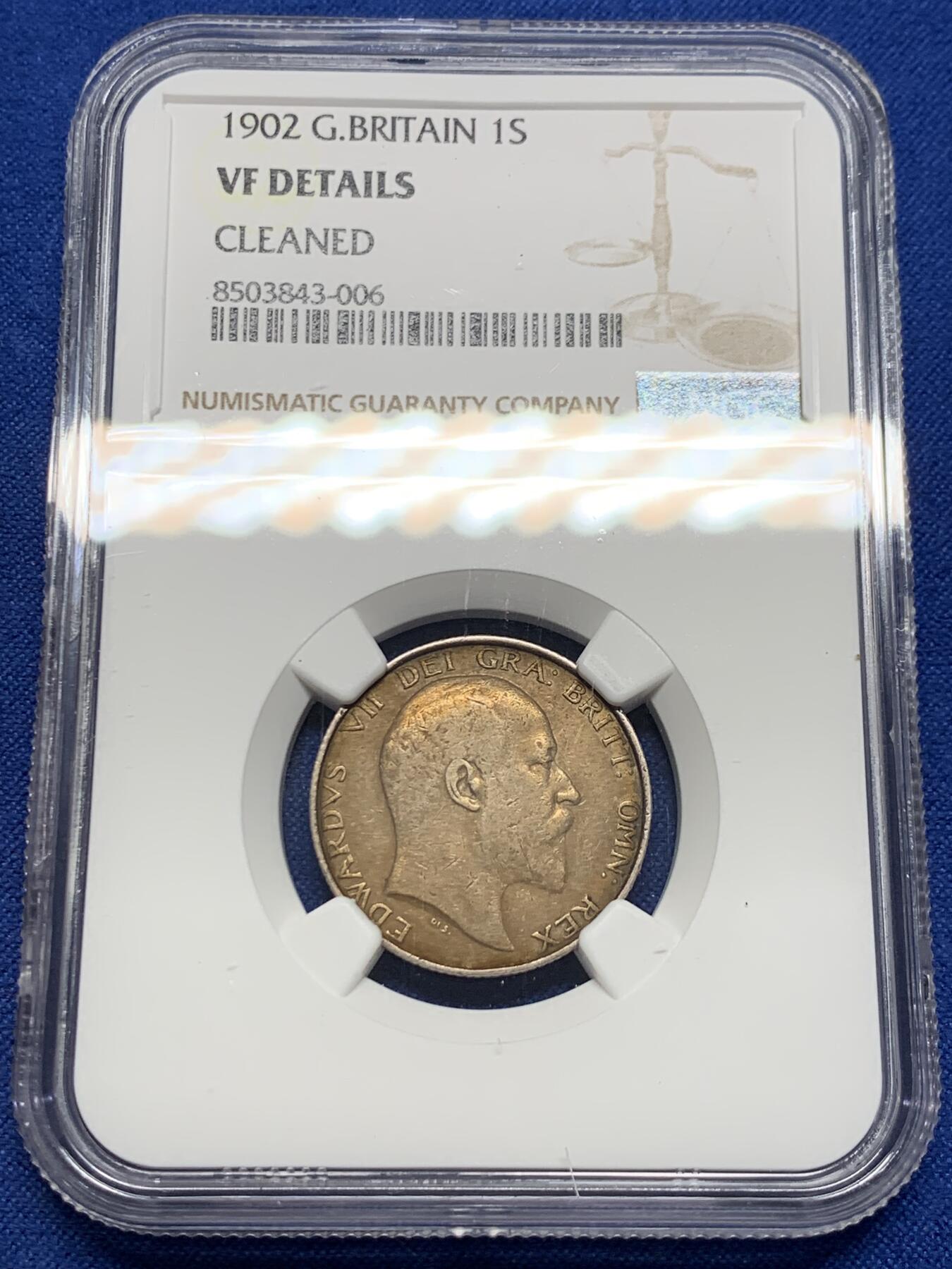 《竞宝斋》第403场 周日，周一，2场连拍 （全场包邮） NGC VFD 英国1902年爱德华七世 1先令银币