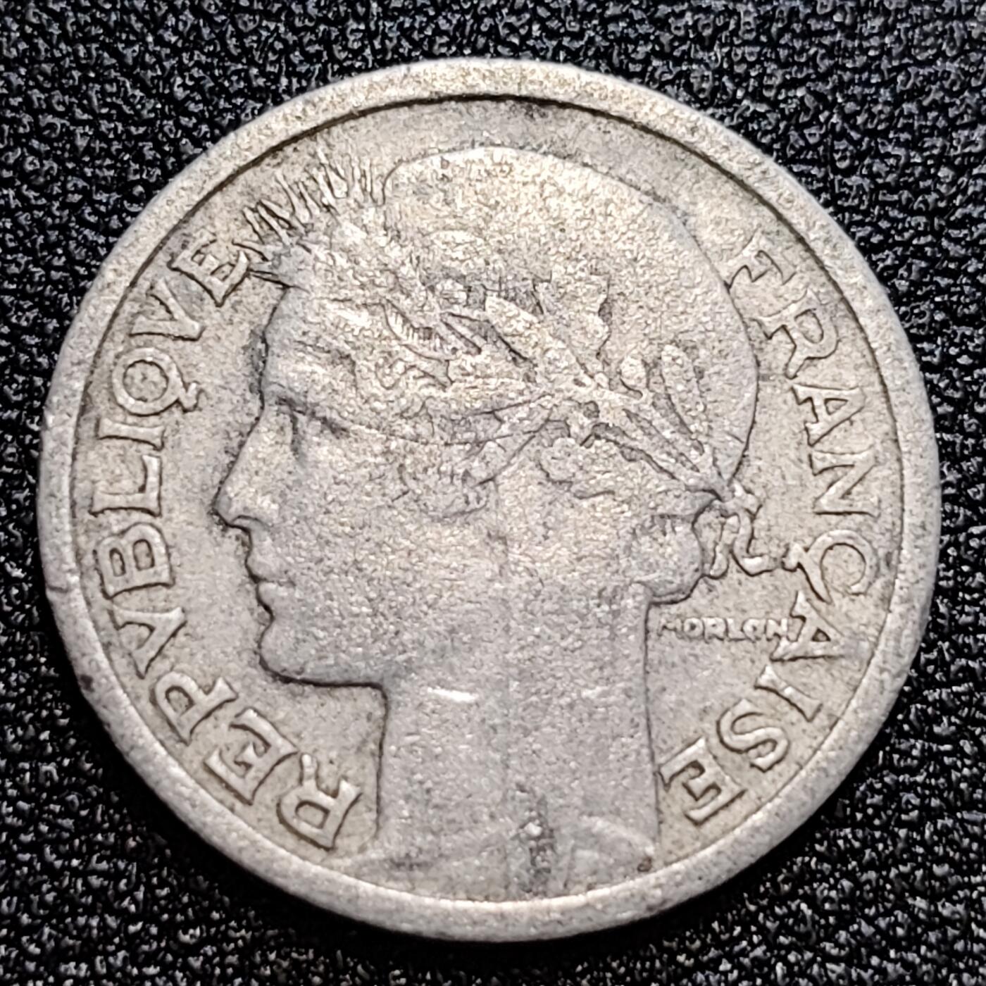 泉币菌-第59场-各国老币铜币场 法国1947年 1法郎铝币 23mm 谷物女神