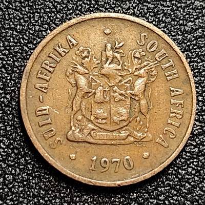 泉币菌-第59场-各国老币铜币场 1970年南非1分 麻雀盾徽 青铜币 巧克力包浆 袖珍币