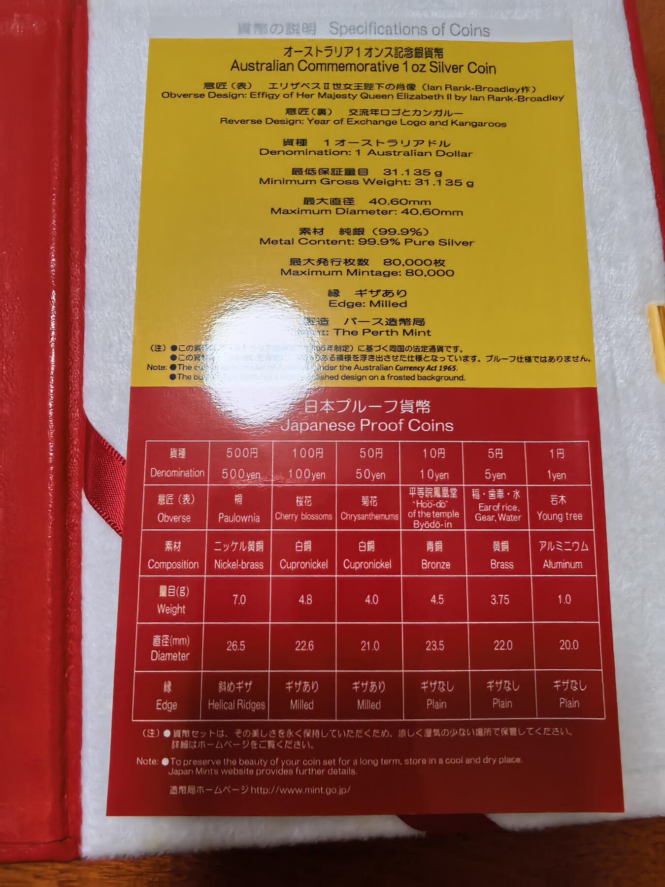 长老汇蛇年精选第二十七场拍卖 2006日本与澳大利亚友好交流年6枚精制币+1盎司999银银币1枚，盒证全
