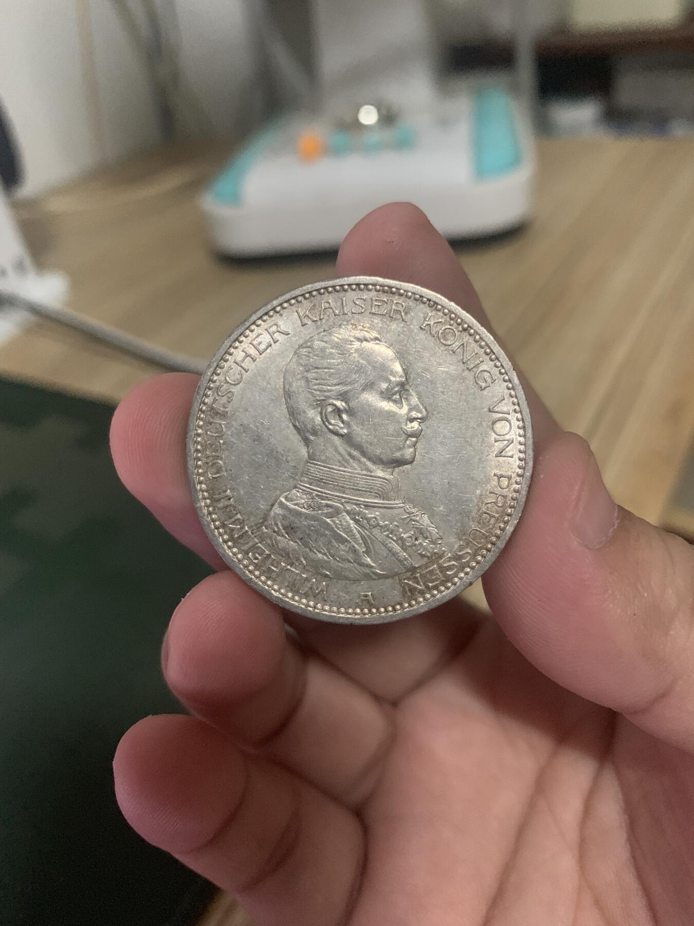 威廉二世戎装5马克，UNC肉眼绝品，人像面有轻微刷痕