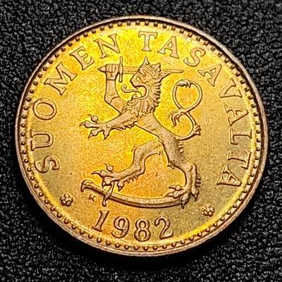 泉币菌-第59场-各国老币铜币场 - 铜光美品 芬兰20芬尼 狮子拿剑 1982年