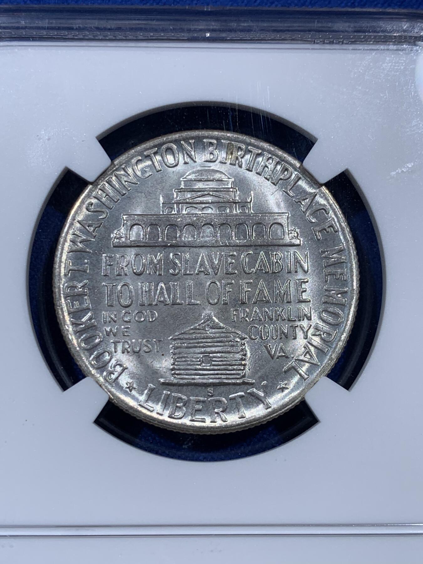 《竞宝斋》第403场 周日，周一，2场连拍 （全场包邮） NGC MS64 美国1947年教育家华盛顿50分纪念银币，卷拆好品。
