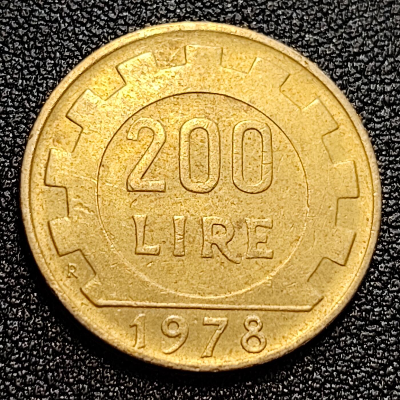 泉币菌-第59场-各国老币铜币场 意大利1978年200里拉 丰收女神 齿轮 铝青铜币 外国硬币 24mm 