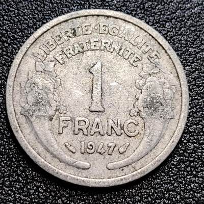 泉币菌-第59场-各国老币铜币场 法国1947年 1法郎铝币 23mm 谷物女神