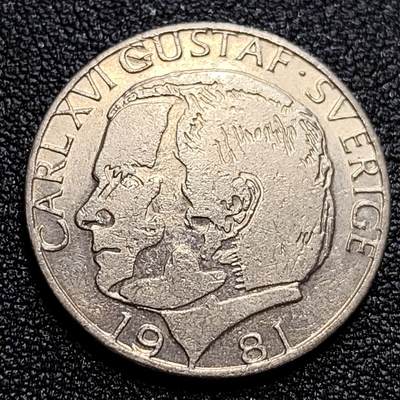 泉币菌-第58场-各国老币铜币场 - 瑞典1981年古斯塔夫5世 1克朗铜镍币 25mm
