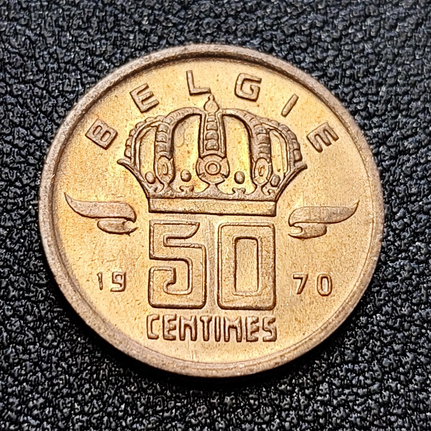 泉币菌-第58场-各国老币铜币场 原光美品 比利时50生丁铜币 矿工
