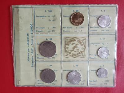 【云涧收藏】第四十六场 - 意大利1969年封装套币，1～100里拉，无银币
