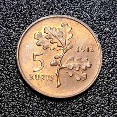 泉币菌-第58场-各国老币铜币场 - 土耳其5库鲁斯铜币17mm 袖珍币