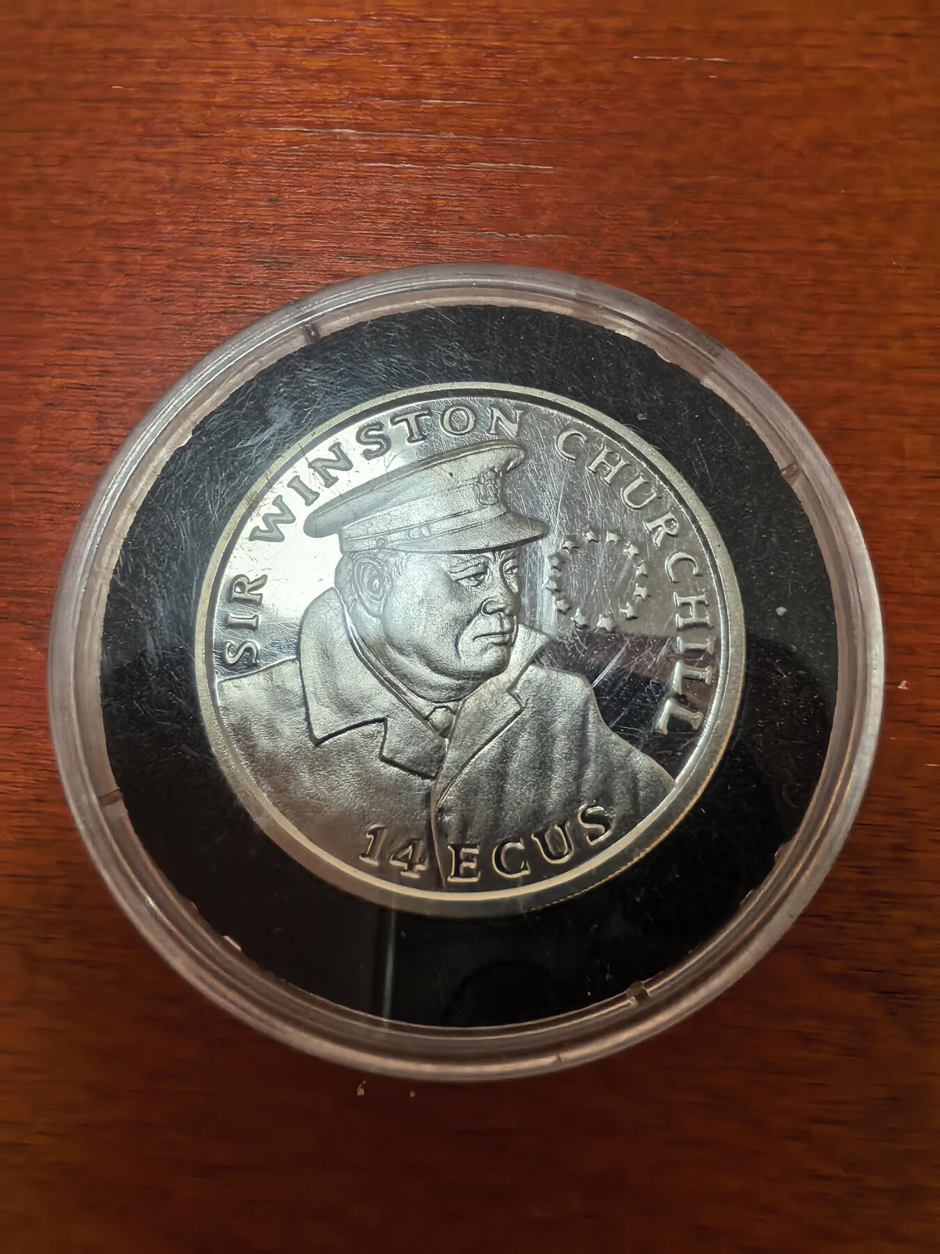 长老汇蛇年精选第二十七场拍卖 1993直布罗陀丘吉尔14埃居精制加厚银币，盒证全，5000枚