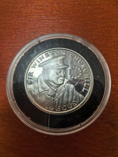 长老汇蛇年精选第二十七场拍卖 - 1993直布罗陀丘吉尔14埃居精制加厚银币，盒证全，5000枚