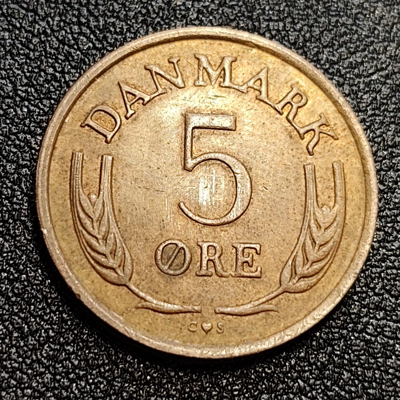 泉币菌-第59场-各国老币铜币场 丹麦1969年5欧尔 皇冠 弗雷德里克九世国王 CS版 青铜币 24mm