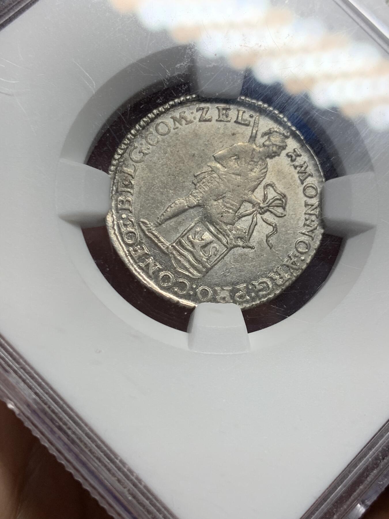《竞宝斋》第403场 周日，周一，2场连拍 （全场包邮） NGC MS62 唯一获评冠军 1779年荷兰泽兰1/8盾银币 武士站人 比主币少太多 克书60分250刀/21年SBP同版同分264刀