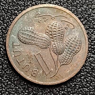 泉币菌-第59场-各国老币铜币场 - 冈比亚 1971年1布图硬币 首任总统国父贾瓦拉头像 花生