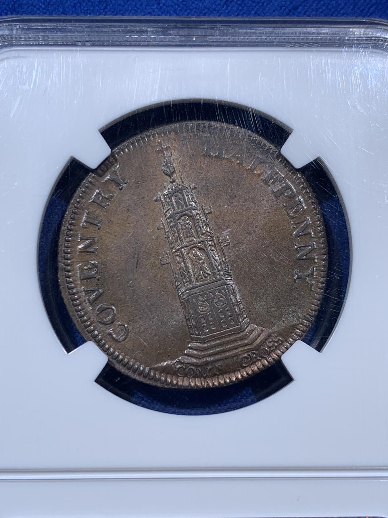 《竞宝斋》第403场 周日，周一，2场连拍 （全场包邮） NGC MS63BN 英国1795年考文垂哥黛娃1/2便士（塔版），Token名誉品，比较少的版本。