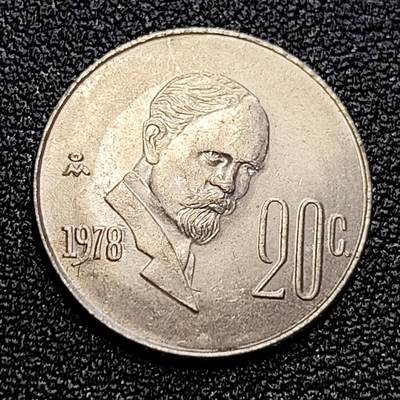 泉币菌-第59场-各国老币铜币场 - 1978年墨西哥20分，总统弗兰西斯科·马德罗 20mm