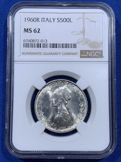 《竞宝斋》第403场 周日，周一，2场连拍 （全场包邮） - NGC MS62 意大利1960年帆船少女500里拉银币