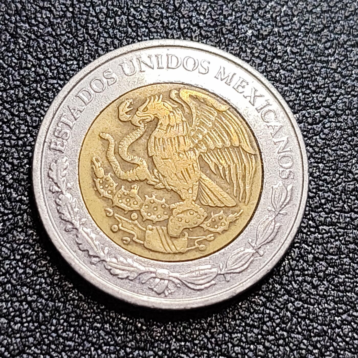 泉币菌-第58场-各国老币铜币场 墨西哥1比索双色币 鹰蛇图案