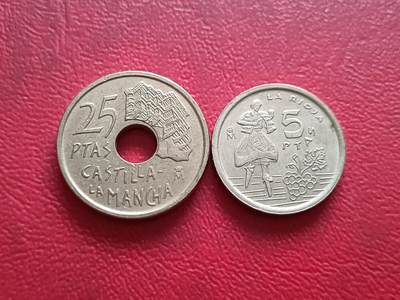 【云涧收藏】第四十六场 - 西班牙1996年5、25比塞塔2枚