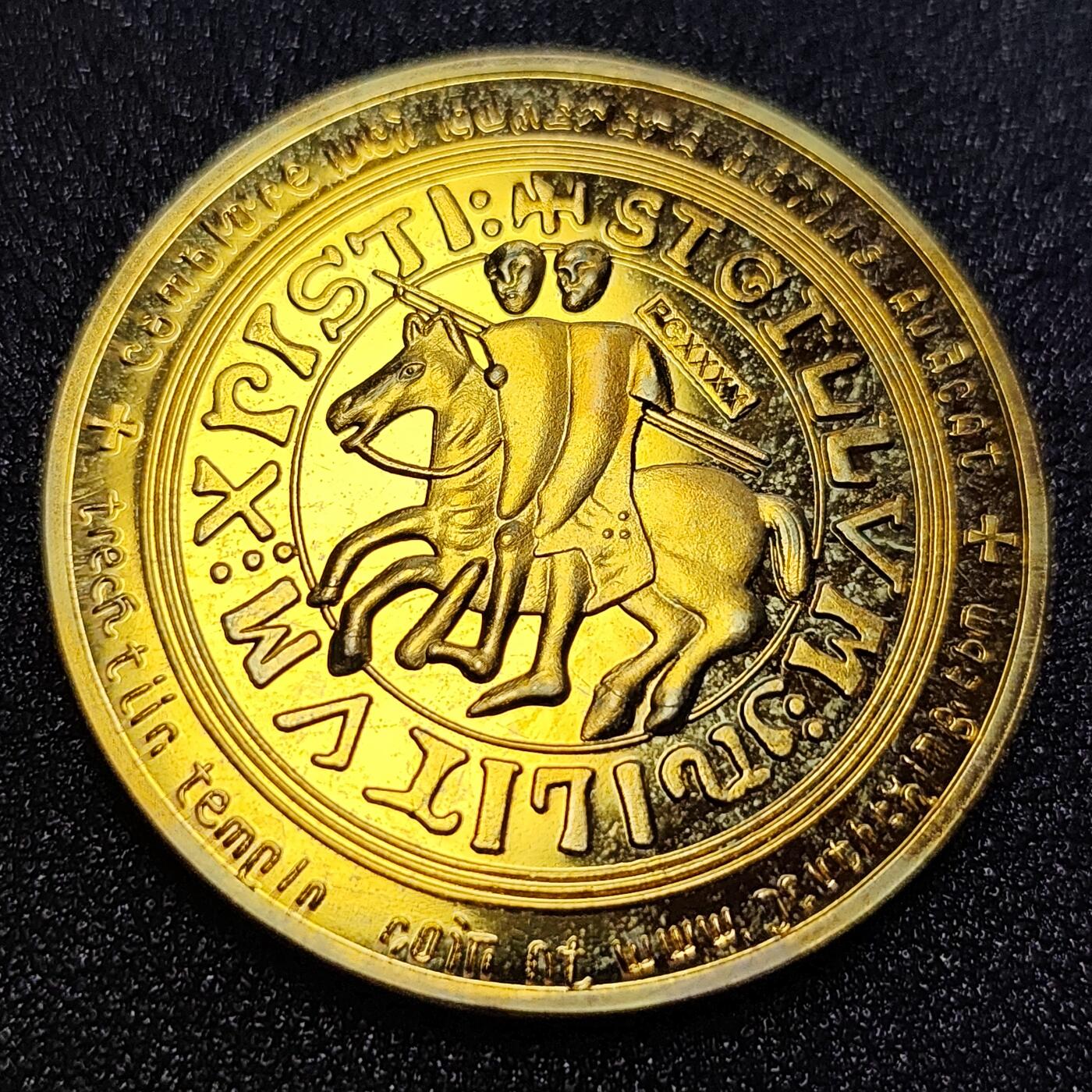 泉币菌-第58场-各国老币铜币场 金色纪念章 马剑骑士 40mm