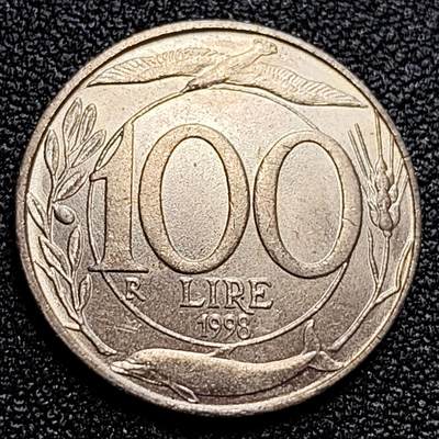 泉币菌-第59场-各国老币铜币场 美品 意大利1998年 100里拉 丰收女神 22mm 海豚