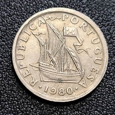 泉币菌-第58场-各国老币铜币场 - 葡萄牙 2.5埃斯库多 1980年 帆船币 20mm