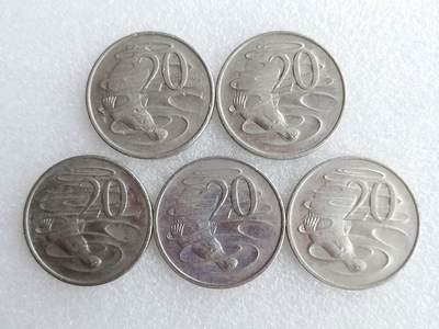 第一海外回流一元起拍收藏 散集专场. 第232期 - 澳大利亚20分硬币 高冠女王版 5枚