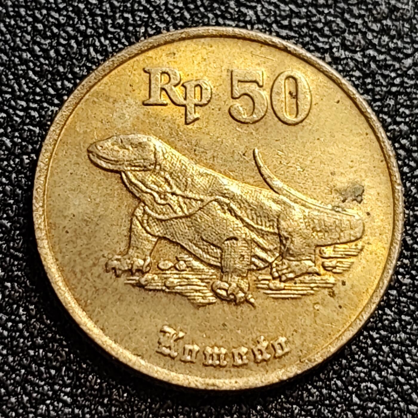 泉币菌-第59场-各国老币铜币场 印尼1993年50卢比硬币 科莫多巨蜥  20mm