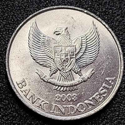 泉币菌-第59场-各国老币铜币场 印度尼西亚200卢比铝币 鹰徽 巴厘岛八哥 25mm