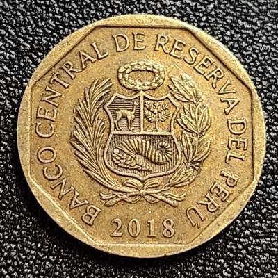 泉币菌-第59场-各国老币铜币场 秘鲁10分 奇穆帝国时期昌昌古城图案 黄铜币 20.47mm 