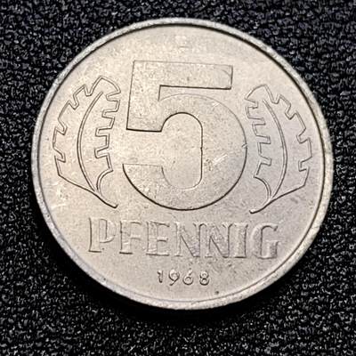 泉币菌-第59场-各国老币铜币场 - 带光美品 东德民主德国1968年5芬尼铝币A厂（大字版） 