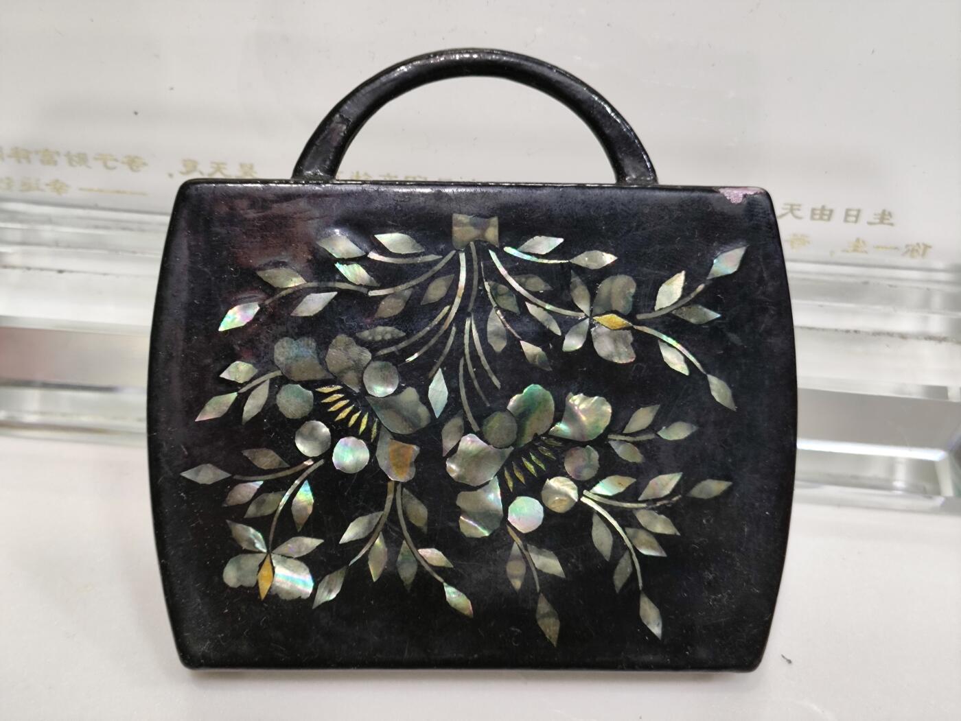 杂七杂八 螺钿漆木小化妆盒，梳+镜套装