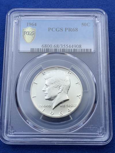 《竞宝斋》第403场 周日，周一，2场连拍 （全场包邮） - PCGS PR68 美国1964年肯尼迪半美元精制银币 900高银版