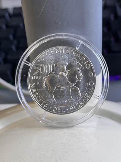 第167期拍卖【长期征集拍品】 - 意大利1995年皮萨内洛诞辰600周年磨砂银币，835银，18克