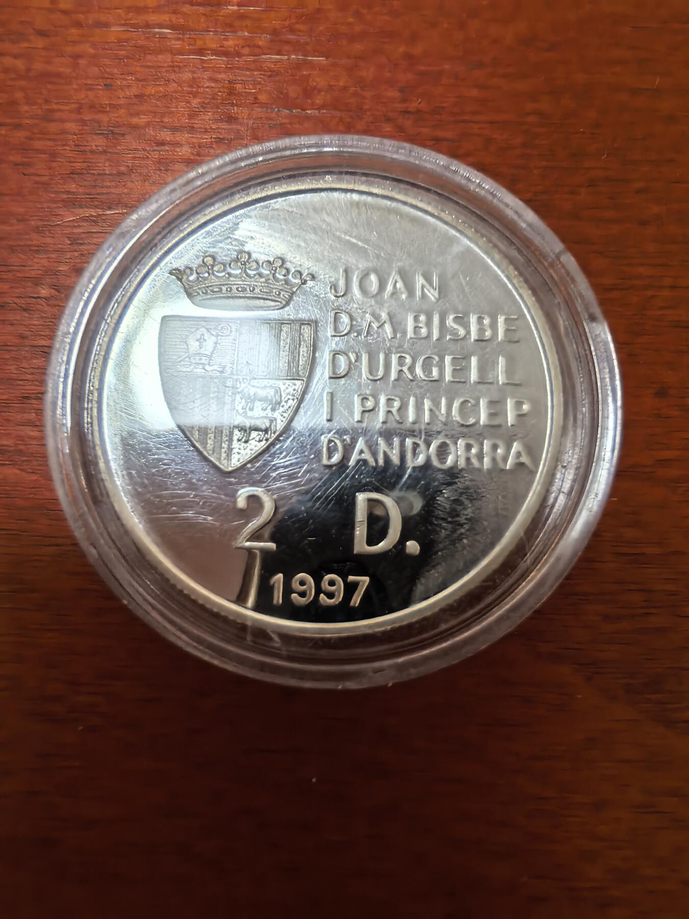 长老汇蛇年精选第二十七场拍卖 1998安道尔冬奥会2第纳尔精制银币，20克925银，3万枚