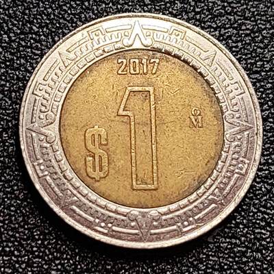 泉币菌-第59场-各国老币铜币场 - 墨西哥1比索双色币 鹰蛇图案