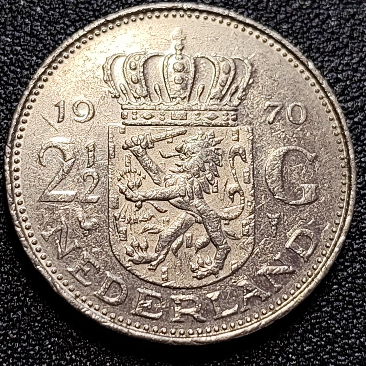 泉币菌-第59场-各国老币铜币场 荷兰大币 1970年 2.5盾 朱莉安娜女王 29mm 荷兰入欧前 绝版