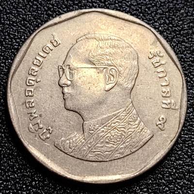 泉币菌-第59场-各国老币铜币场 泰国早期5铢 曼谷云石寺 拉玛九世 铜镍包铜 24mm