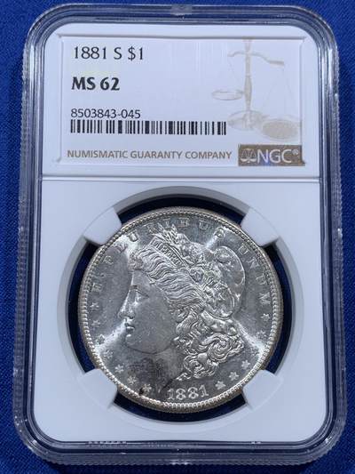 《竞宝斋》第403场 周日，周一，周二，3场连拍 （全场包邮） - NGC MS62 美国 1881S 摩根 1美元 银币