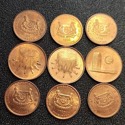 泉币菌-第59场-各国老币铜币场 马来西亚➕新加坡 币 9枚