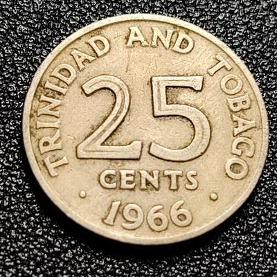泉币菌-第60场-各国老币铜币场 - 少见 特立尼达和多巴哥 1966年25分铜镍币 20mm 红鹳仙鹤