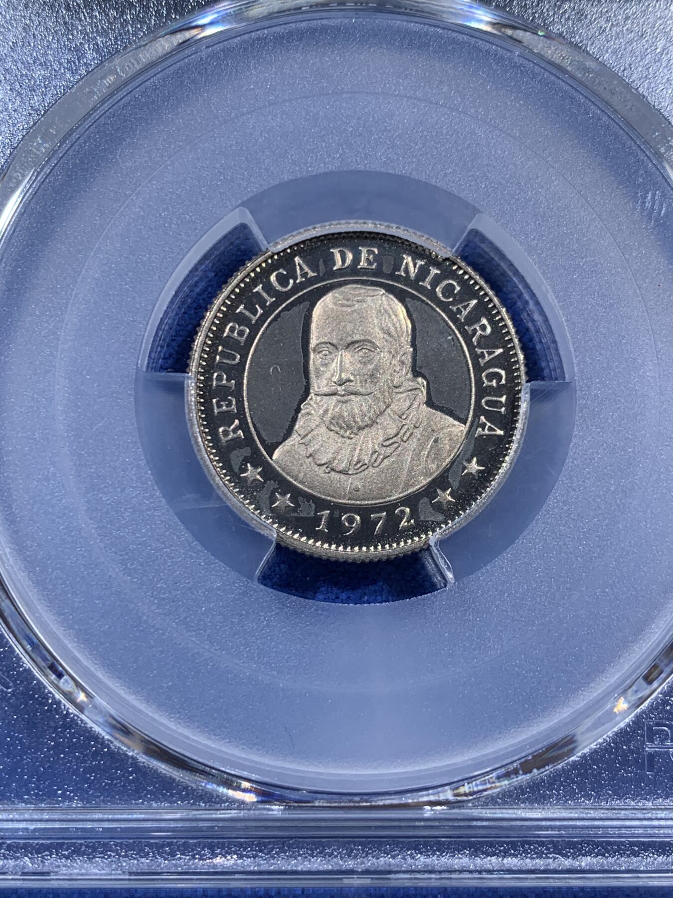 《竞宝斋》第404场 周日，周一，2场连拍 （全场包邮） PCGS PR67DCAM 1972尼加拉瓜 10分精制镍币 币面干净 浮雕感强